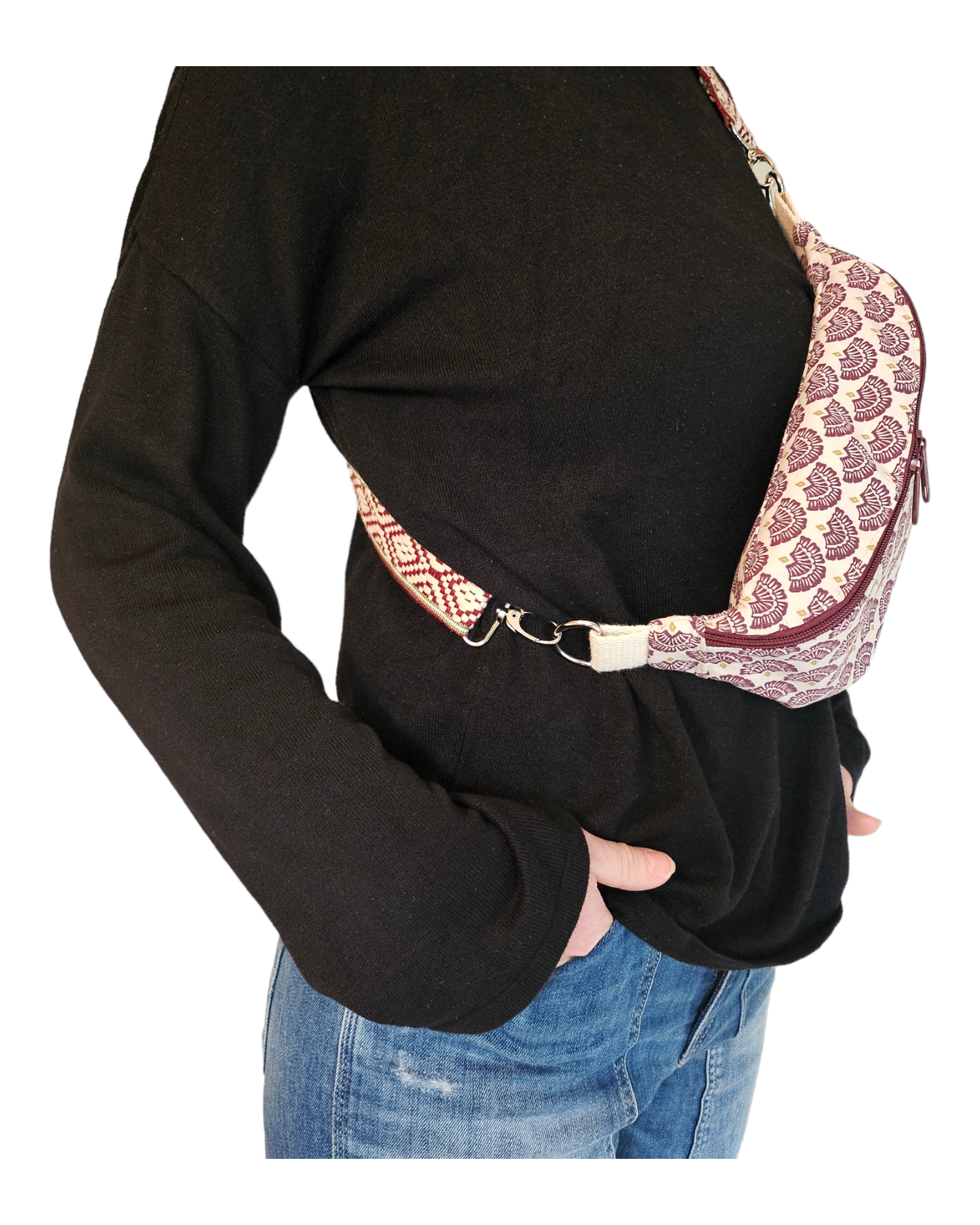 Bauchtasche mit weinrotem Muster – Bild 11