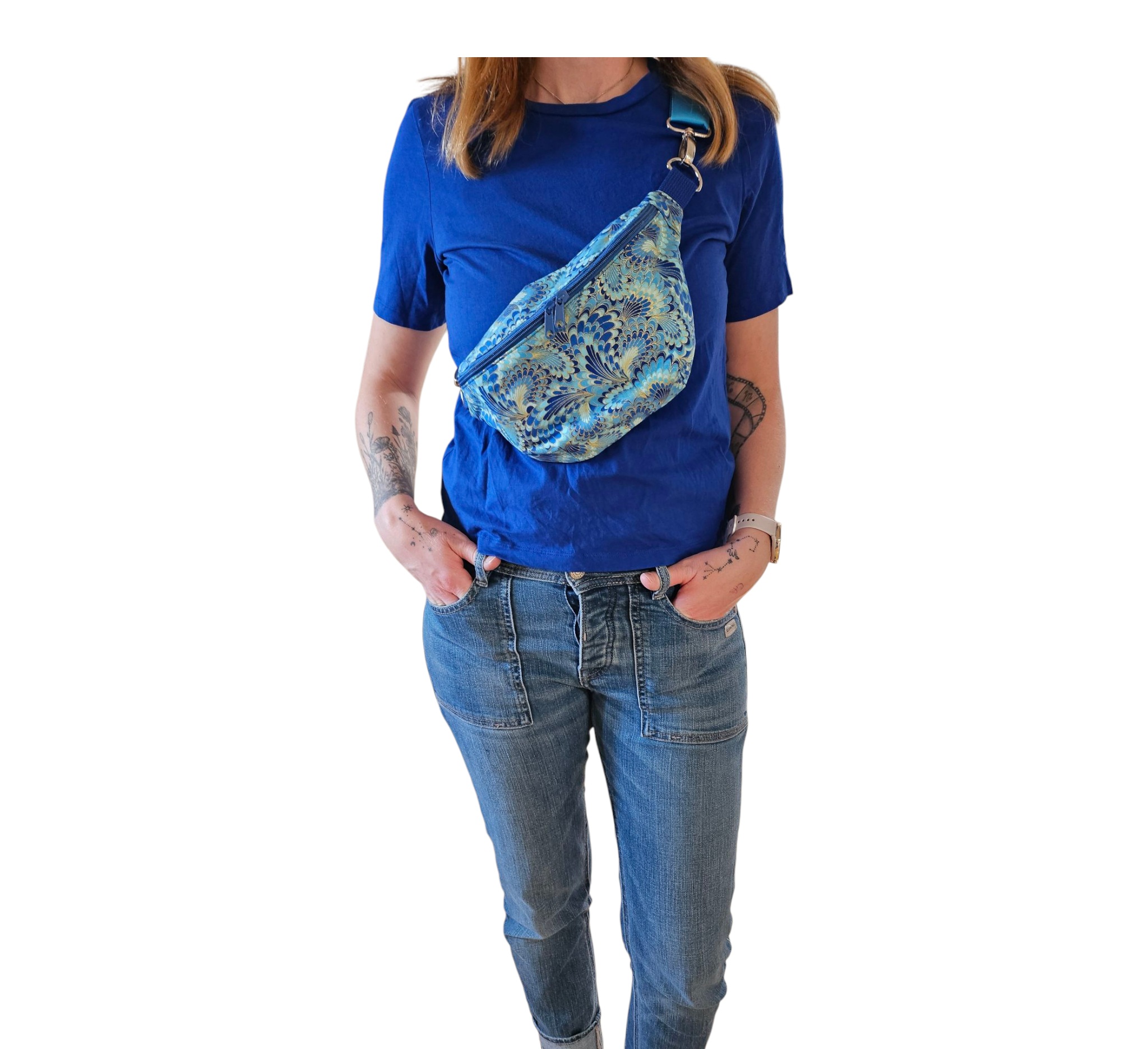 Bauchtasche blau gemustert